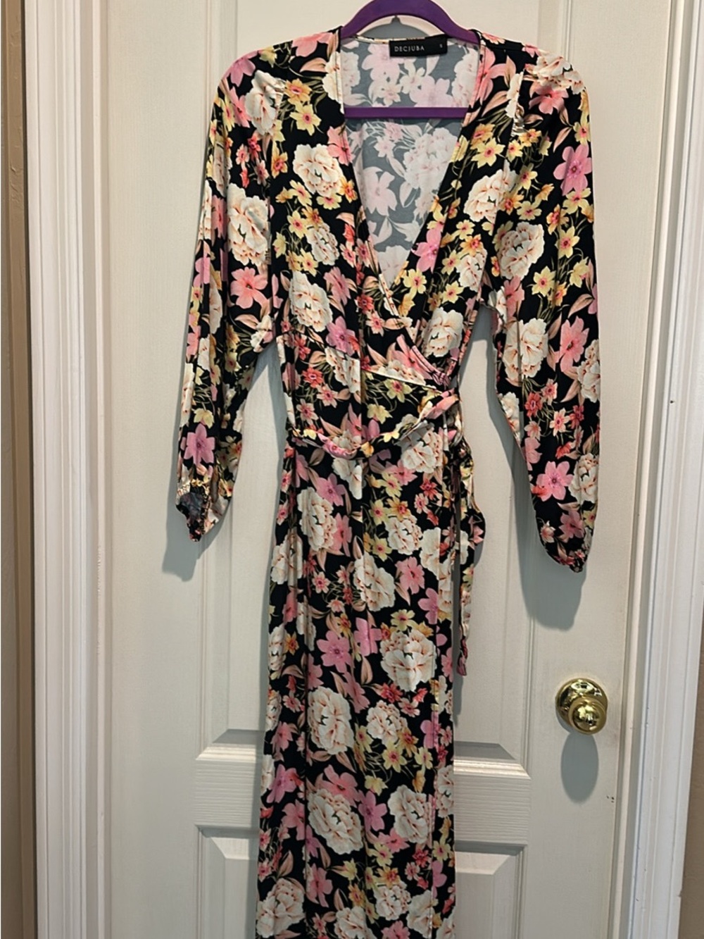 Decjuba Floral Wrap Dress in Black and Pink size small